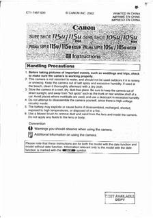 Canon SureShot 115 u manual. Camera Instructions.